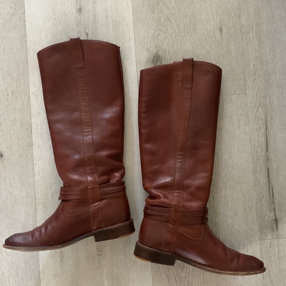 Frye Brown Shirley Leather Knee‎ High Tall Boots Women's Size 5 1/2 B riding - Picture 9 of 16